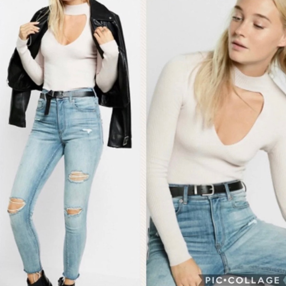Express xsmall Long sleeve Ribbed Cut Out Choker